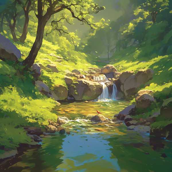 Landscape painting of riverside scenery-Bird diagram 14