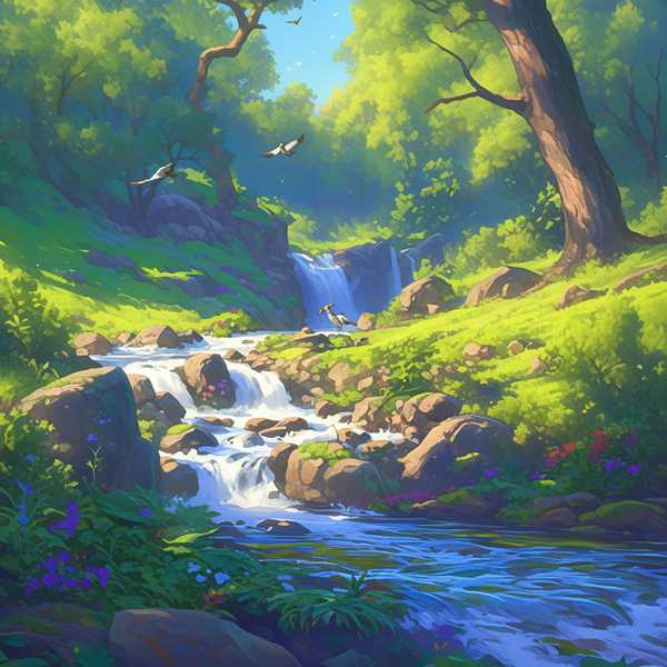 Landscape painting of riverside scenery-Bird diagram 13