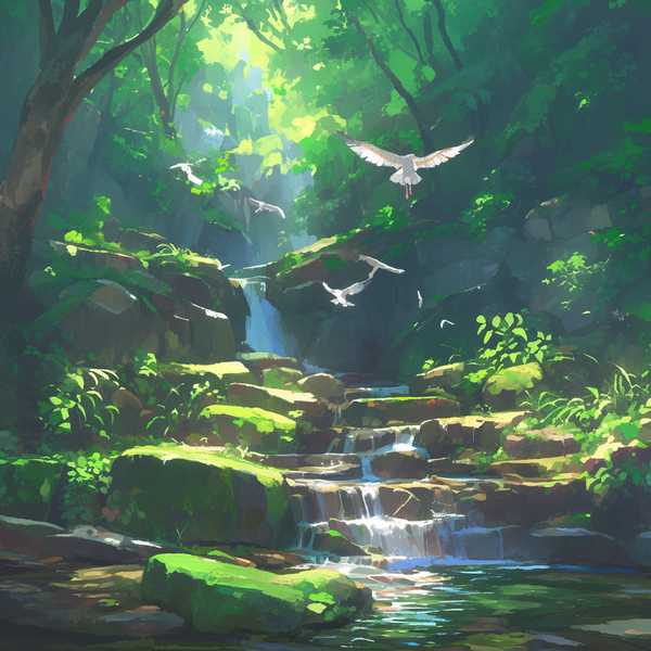 Landscape painting of riverside scenery-Bird diagram 12
