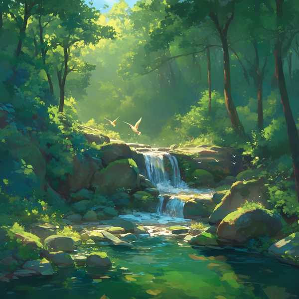 Landscape painting of riverside scenery-Bird diagram 11