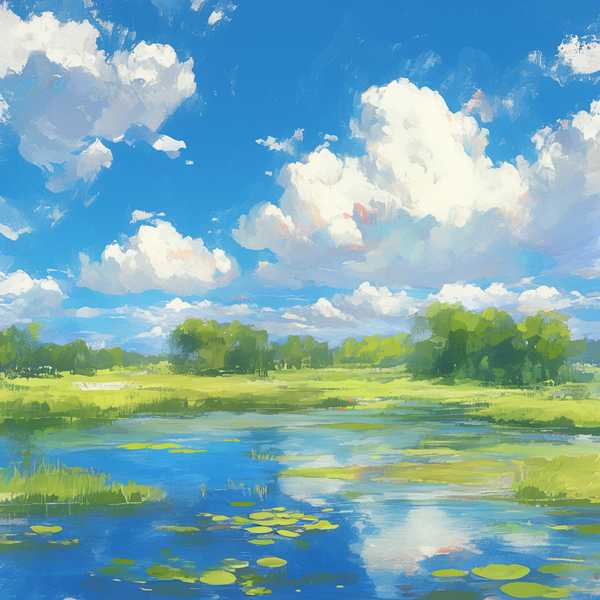 Landscape painting, lake scenery-Small Lake 9