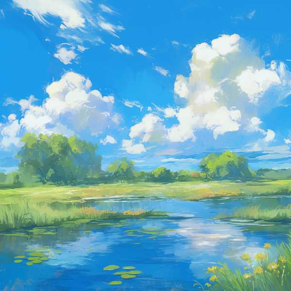 Landscape painting, lake scenery-Small Lake 6