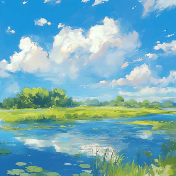 Landscape painting, lake scenery-Small Lake 5