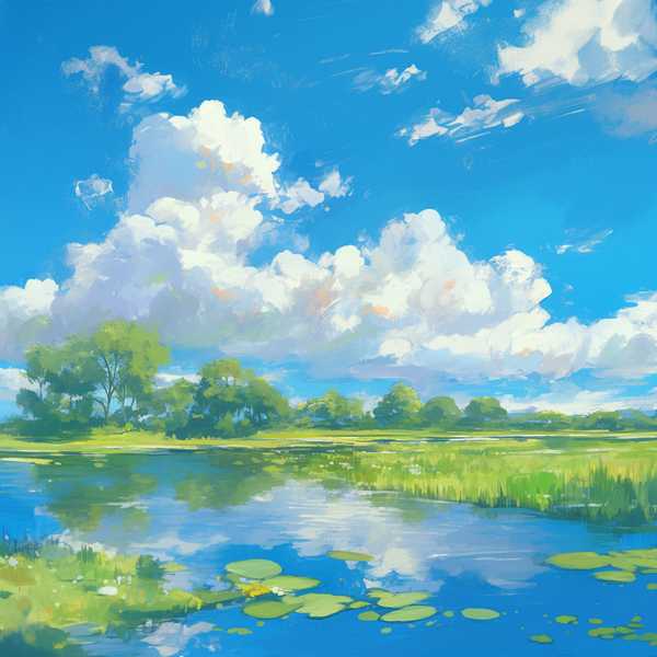 Landscape painting, lake scenery-Small Lake 4