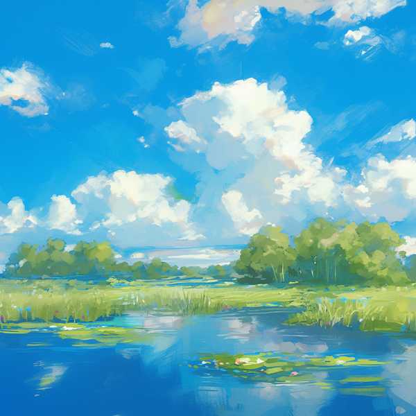 Landscape painting, lake scenery-Small Lake 2