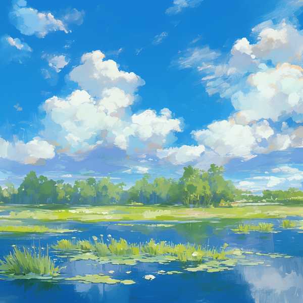 Landscape painting, lake scenery-Small Lake 1