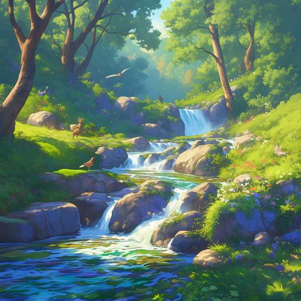 Landscape painting of riverside scenery-Bird diagram 10