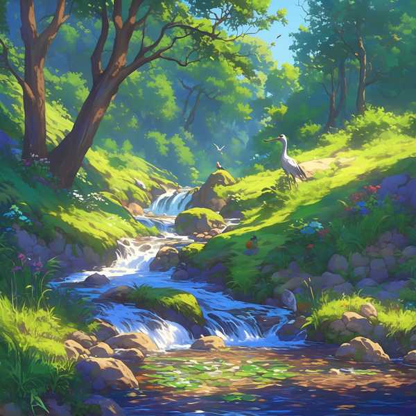 Landscape painting of riverside scenery-Bird diagram 9