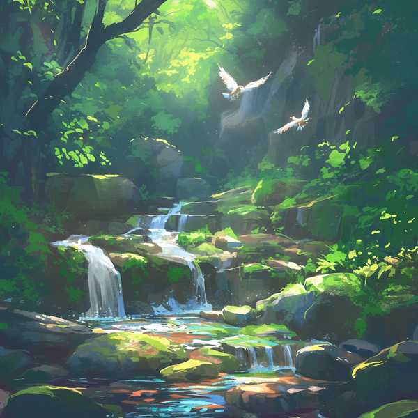 Landscape painting of riverside scenery-Bird diagram 5
