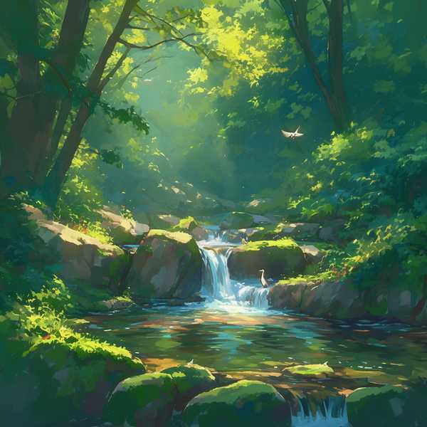 Landscape painting of riverside scenery-Bird diagram 7