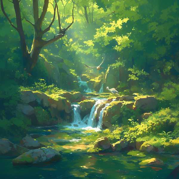 Landscape painting of riverside scenery-Bird diagram 8