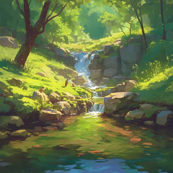 Landscape painting of riverside scenery-Forest Creek 4