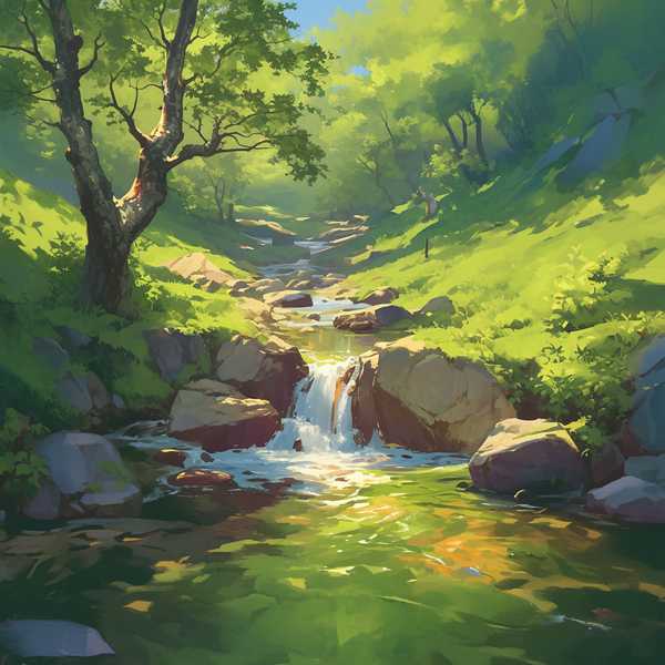 Landscape painting of riverside scenery-Forest Creek 2