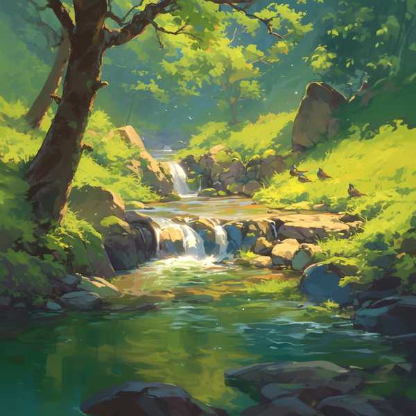 Landscape painting of riverside scenery-Forest Creek 1